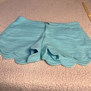 Lilly Pulitzer Aqua Scalloped High Waist Shorts